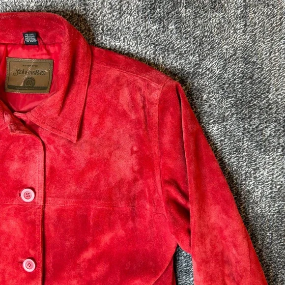 Vtg St. Johns Bay Womens Red Genuine Suede Leather Jacket Petite Medium - Picture 6 of 14